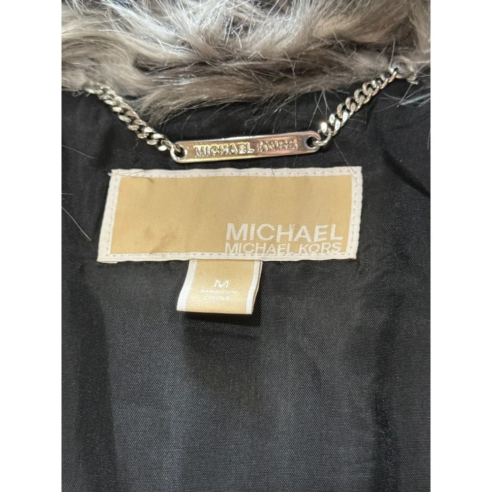 Michael Kors Gray Faux Fur Vest Medium M Horn Toggle Closure Silver Tone Accent